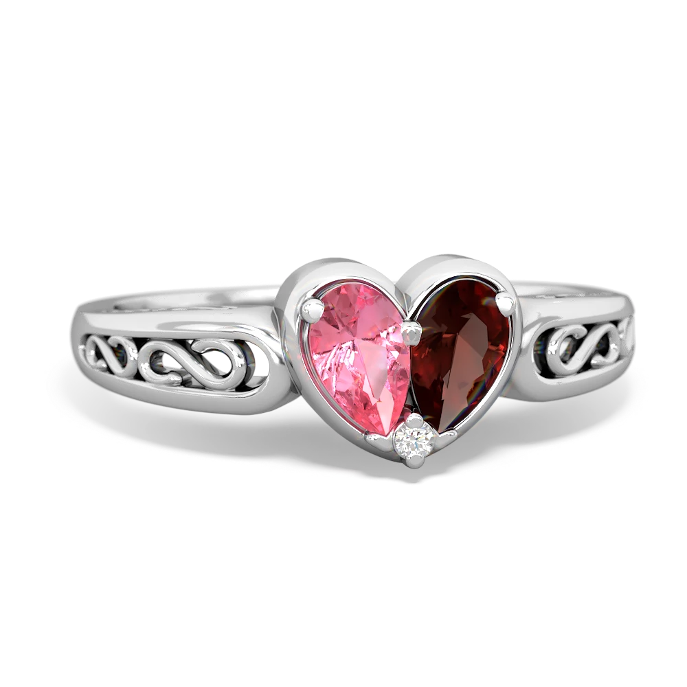 Lab Pink Sapphire Filligree 'One Heart' 14K White Gold ring R5070