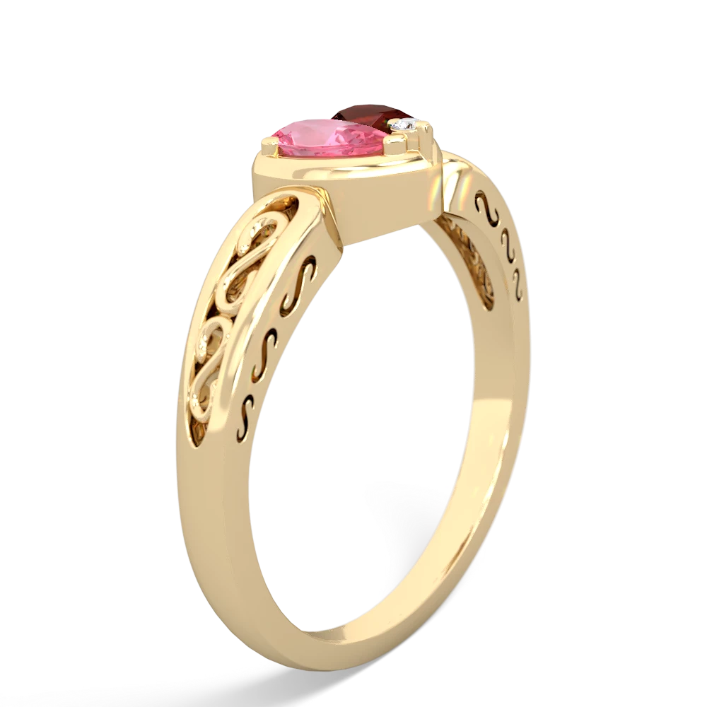 Lab Pink Sapphire Filligree 'One Heart' 14K Yellow Gold ring R5070