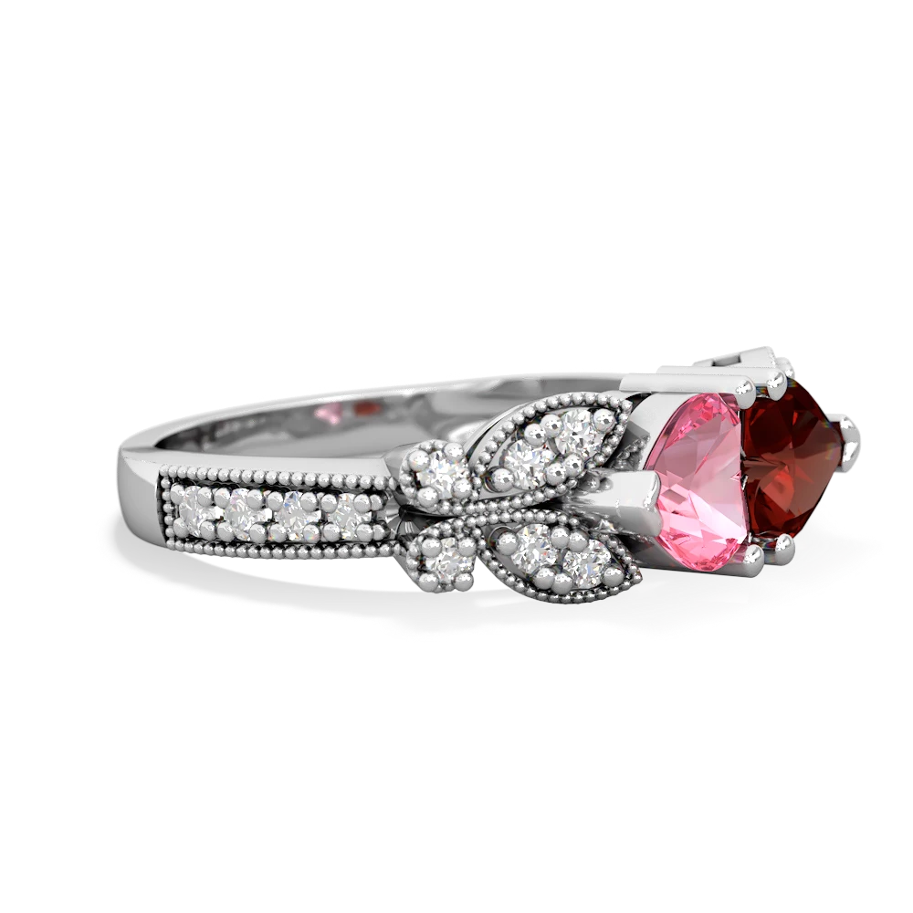 Lab Pink Sapphire Diamond Butterflies 14K White Gold ring R5601