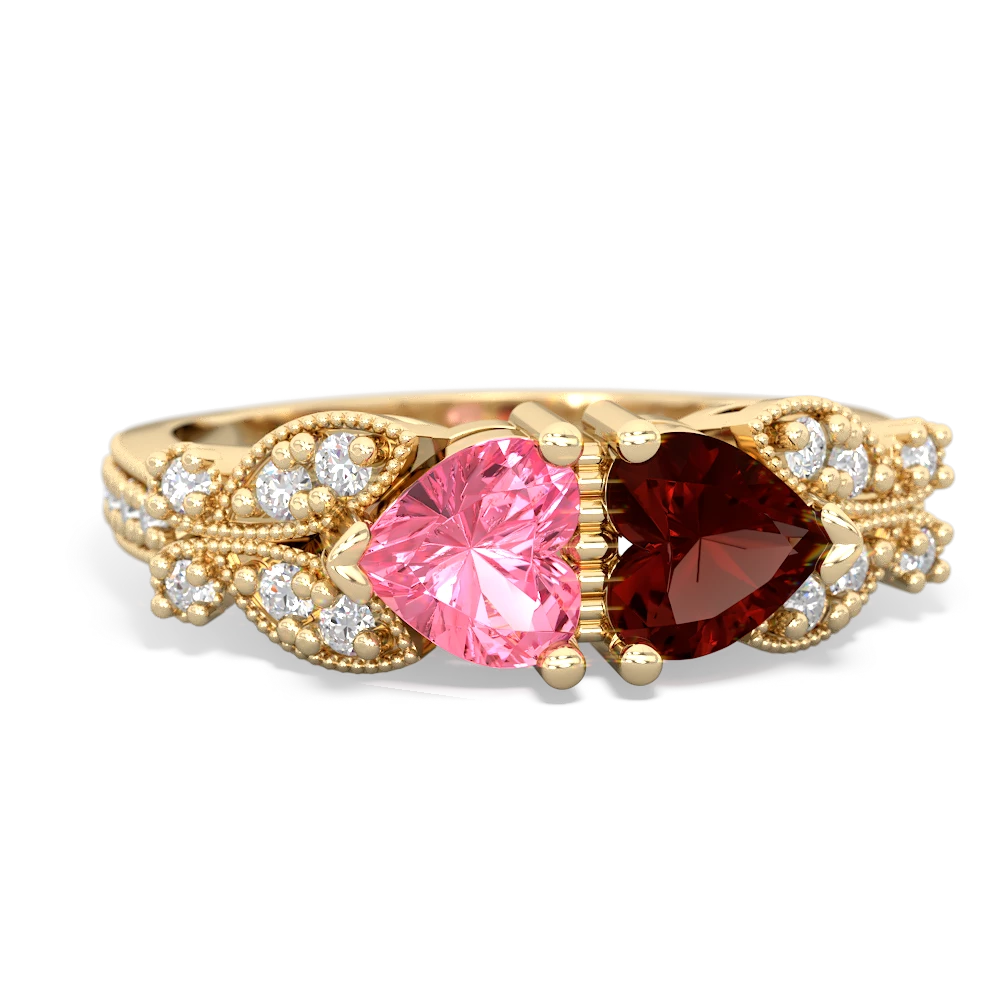 Lab Pink Sapphire Diamond Butterflies 14K Yellow Gold ring R5601