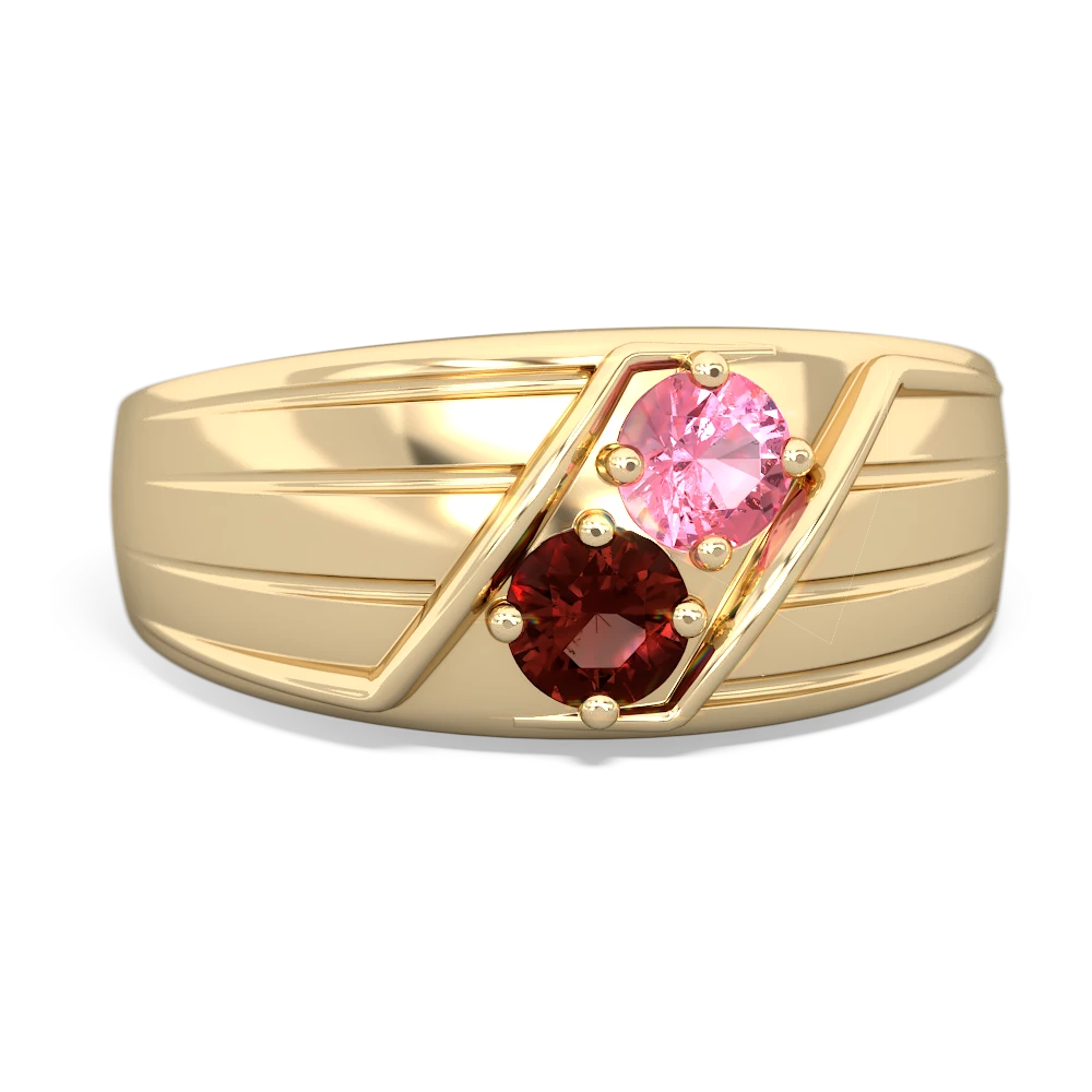 Lab Pink Sapphire Men's Streamline 14K Yellow Gold ring R0460