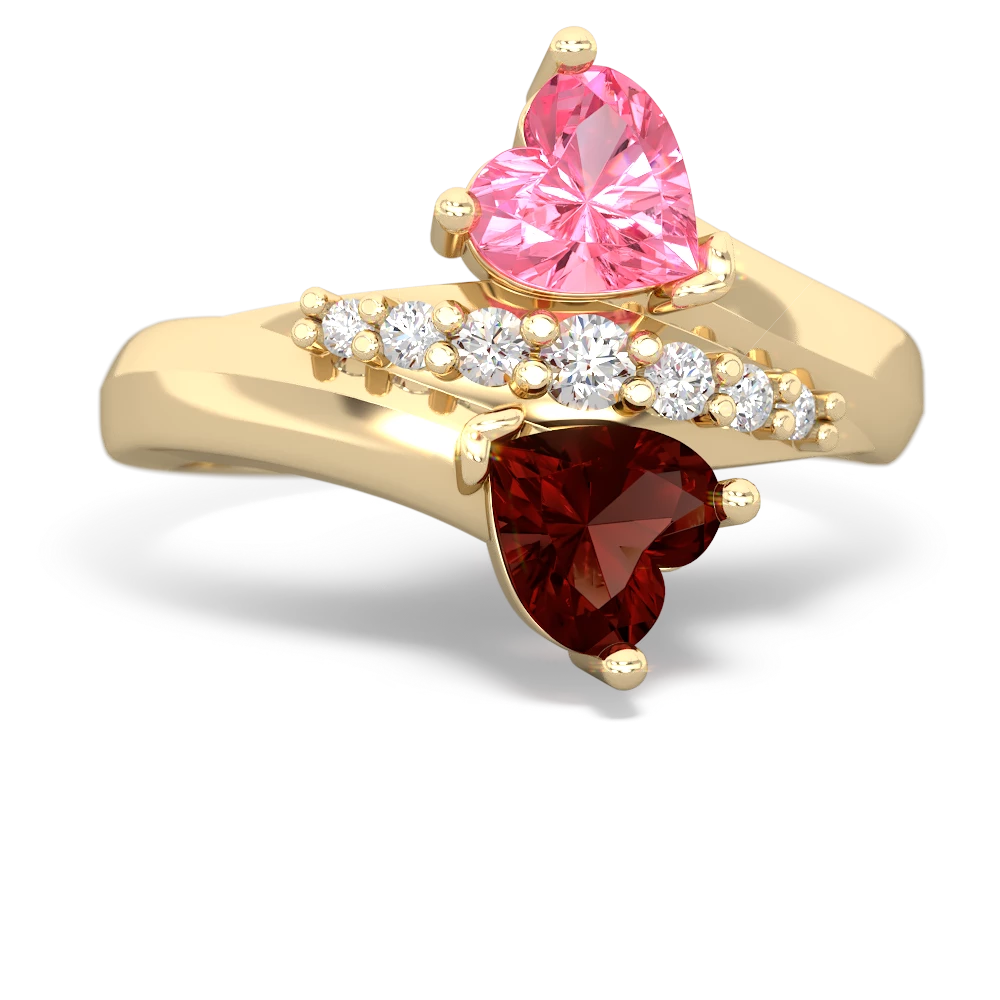 Lab Pink Sapphire Heart To Heart 14K Yellow Gold ring R2064
