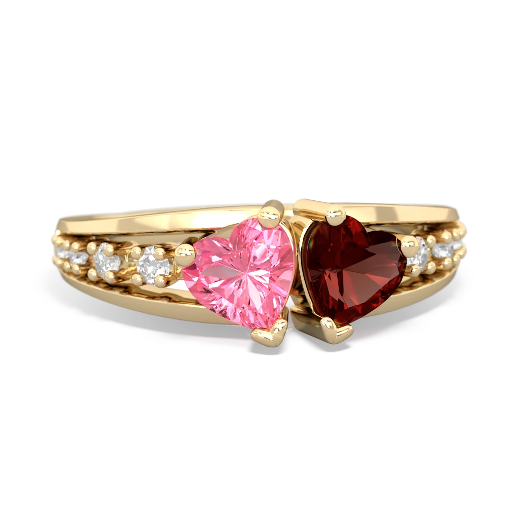 Lab Pink Sapphire Heart To Heart 14K Yellow Gold ring R3342