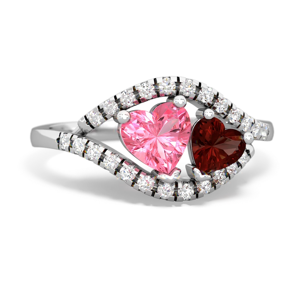 Lab Pink Sapphire Mother And Child 14K White Gold ring R3010