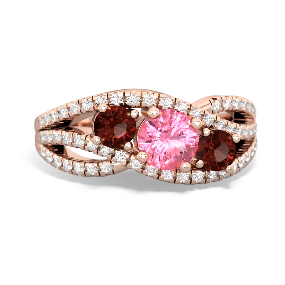 Lab Pink Sapphire Three Stone Aurora 14K Rose Gold ring R3080