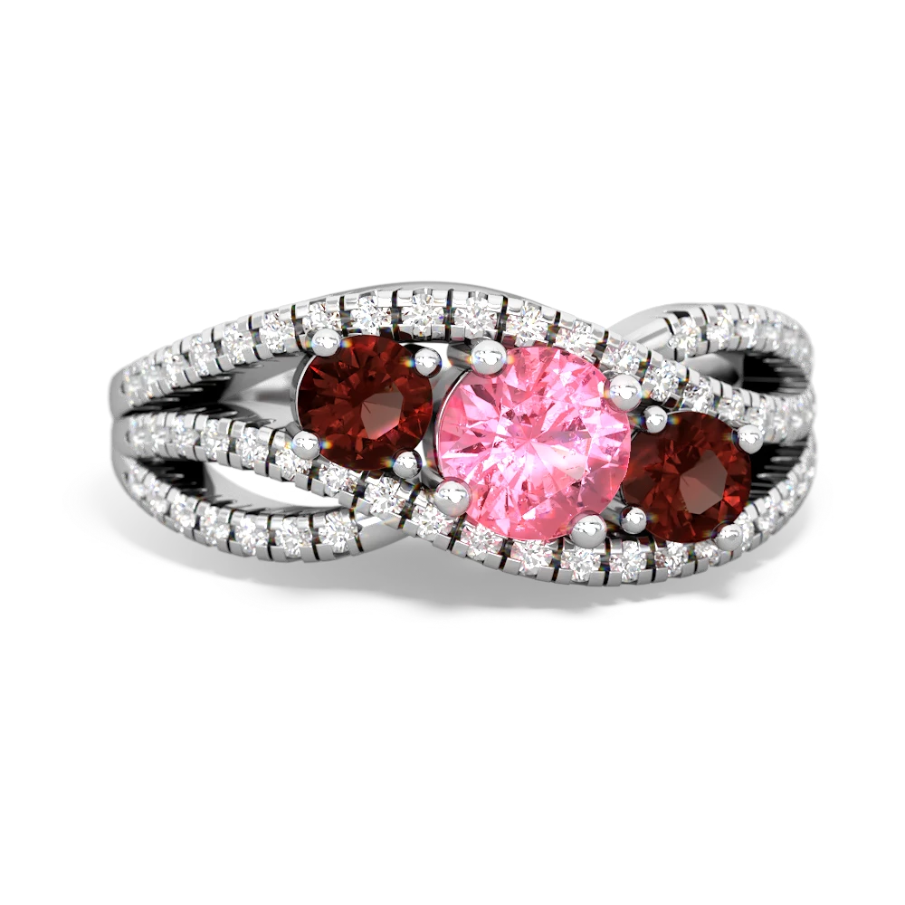 Lab Pink Sapphire Three Stone Aurora 14K White Gold ring R3080