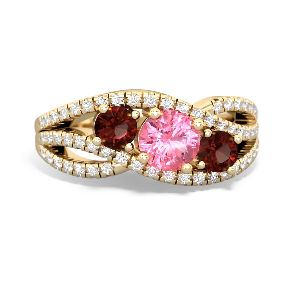 Lab Pink Sapphire Three Stone Aurora 14K Yellow Gold ring R3080