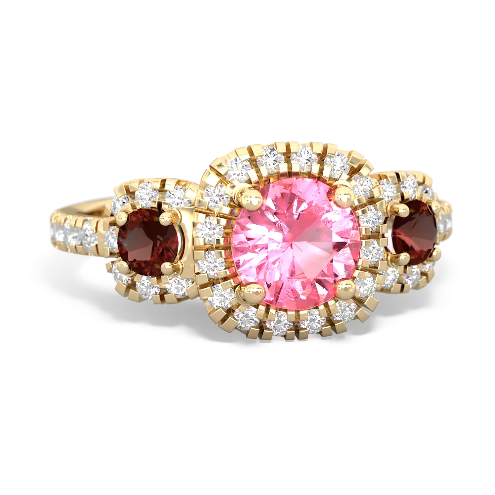 Lab Pink Sapphire Regal Halo 14K Yellow Gold ring R5350