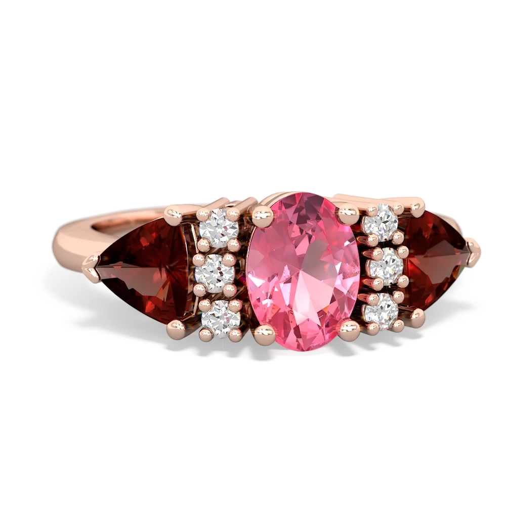 Lab Pink Sapphire Antique Style Three Stone 14K Rose Gold ring R2186