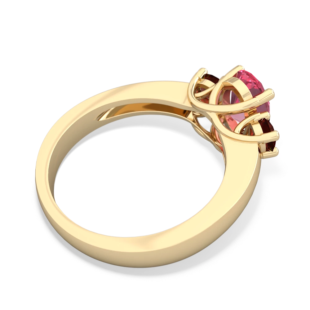 Lab Pink Sapphire Three Stone Oval Trellis 14K Yellow Gold ring R4024