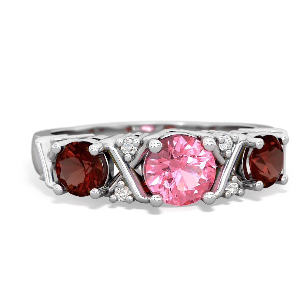 Lab Pink Sapphire Hugs And Kisses 14K White Gold ring R5016