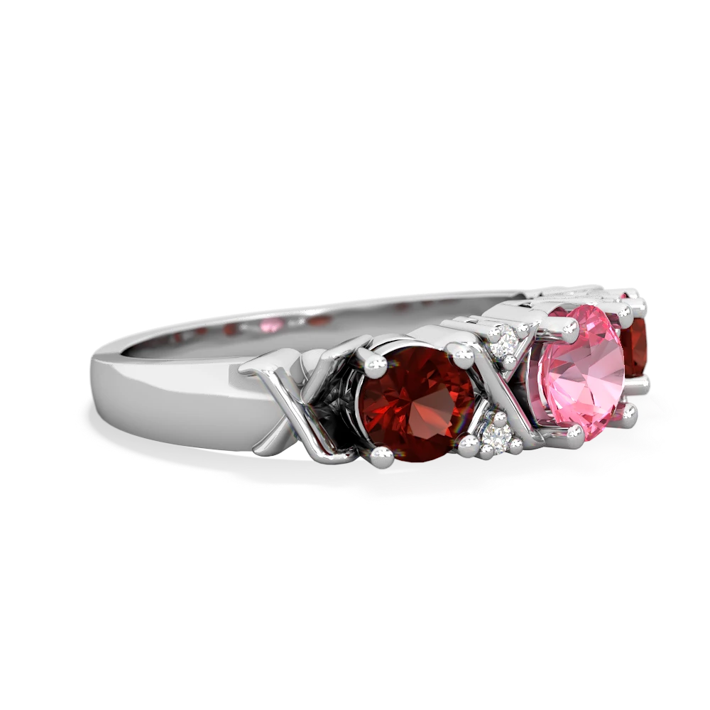 Lab Pink Sapphire Hugs And Kisses 14K White Gold ring R5016