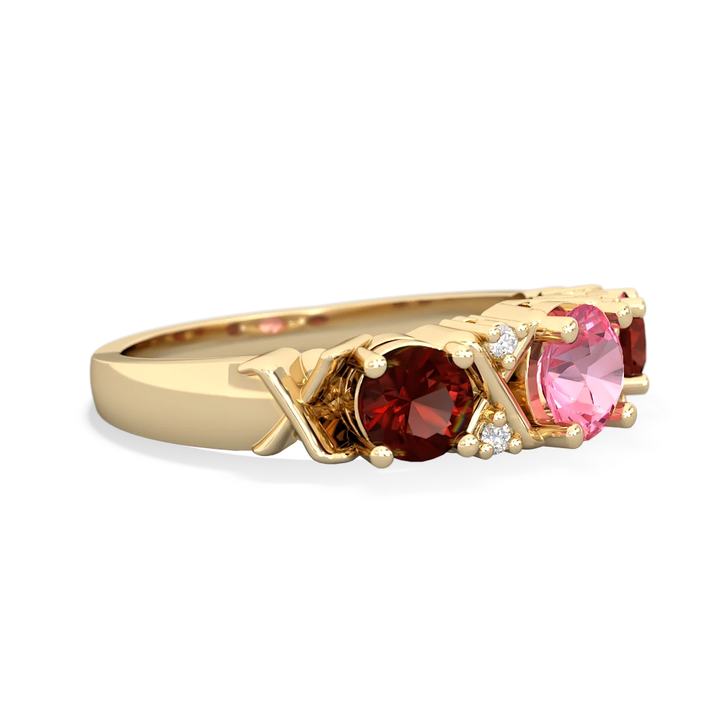 Lab Pink Sapphire Hugs And Kisses 14K Yellow Gold ring R5016