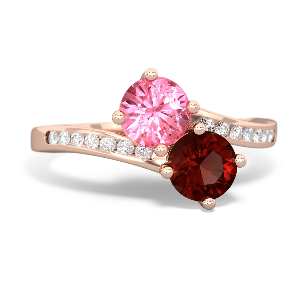 Lab Pink Sapphire Channel Set Two Stone 14K Rose Gold ring R5303