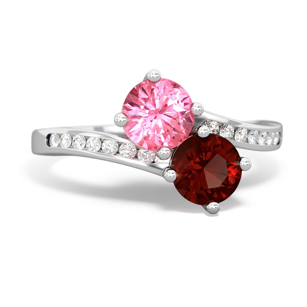 Lab Pink Sapphire Channel Set Two Stone 14K White Gold ring R5303