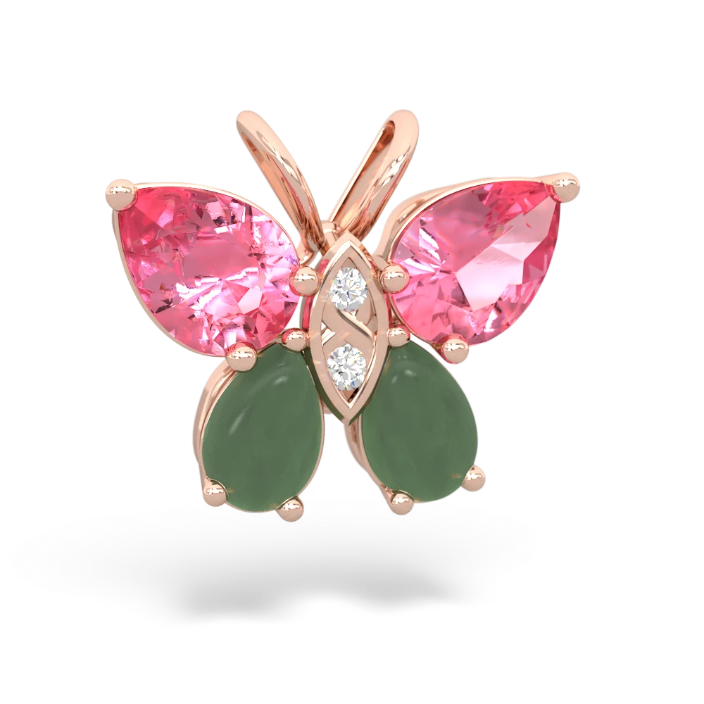 Lab Pink Sapphire Butterfly 14K Rose Gold pendant P2215