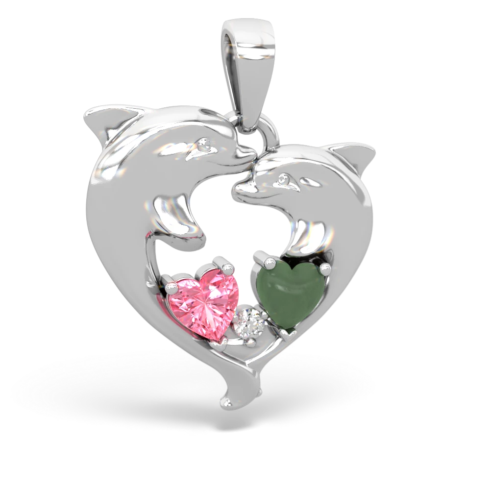 Lab Pink Sapphire Dolphin Heart 14K White Gold pendant P5820