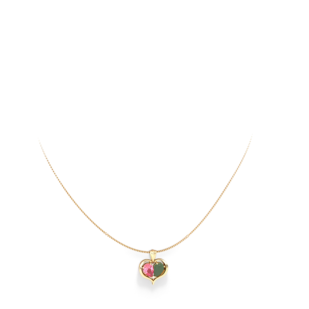 Lab Pink Sapphire Two Become One 14K Yellow Gold pendant P5330