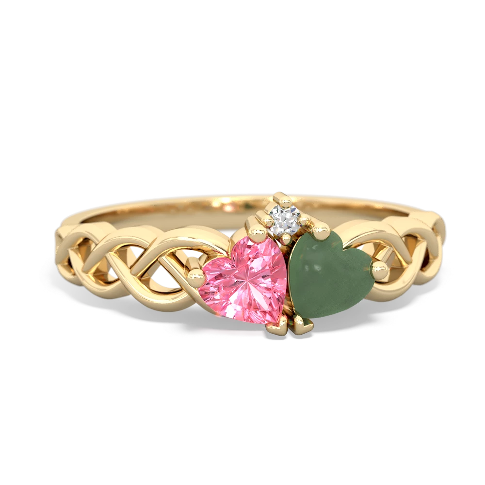 Lab Pink Sapphire Heart To Heart Braid 14K Yellow Gold ring R5870