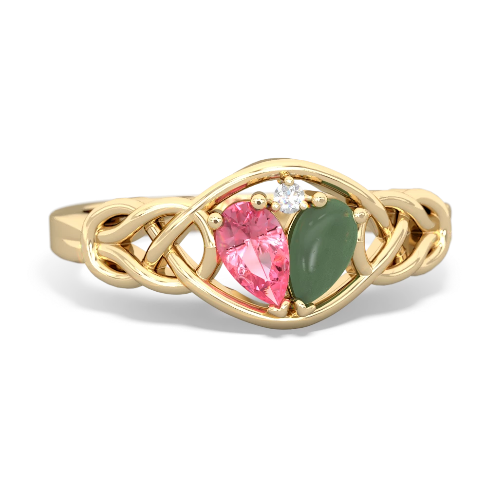 Lab Pink Sapphire Celtic Love Knot 14K Yellow Gold ring R5420