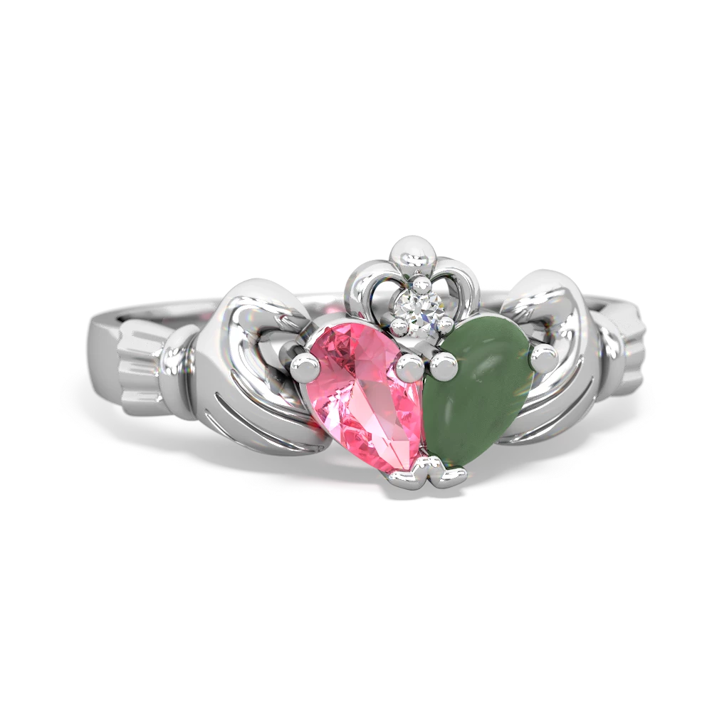 Lab Pink Sapphire 'Our Heart' Claddagh 14K White Gold ring R2388