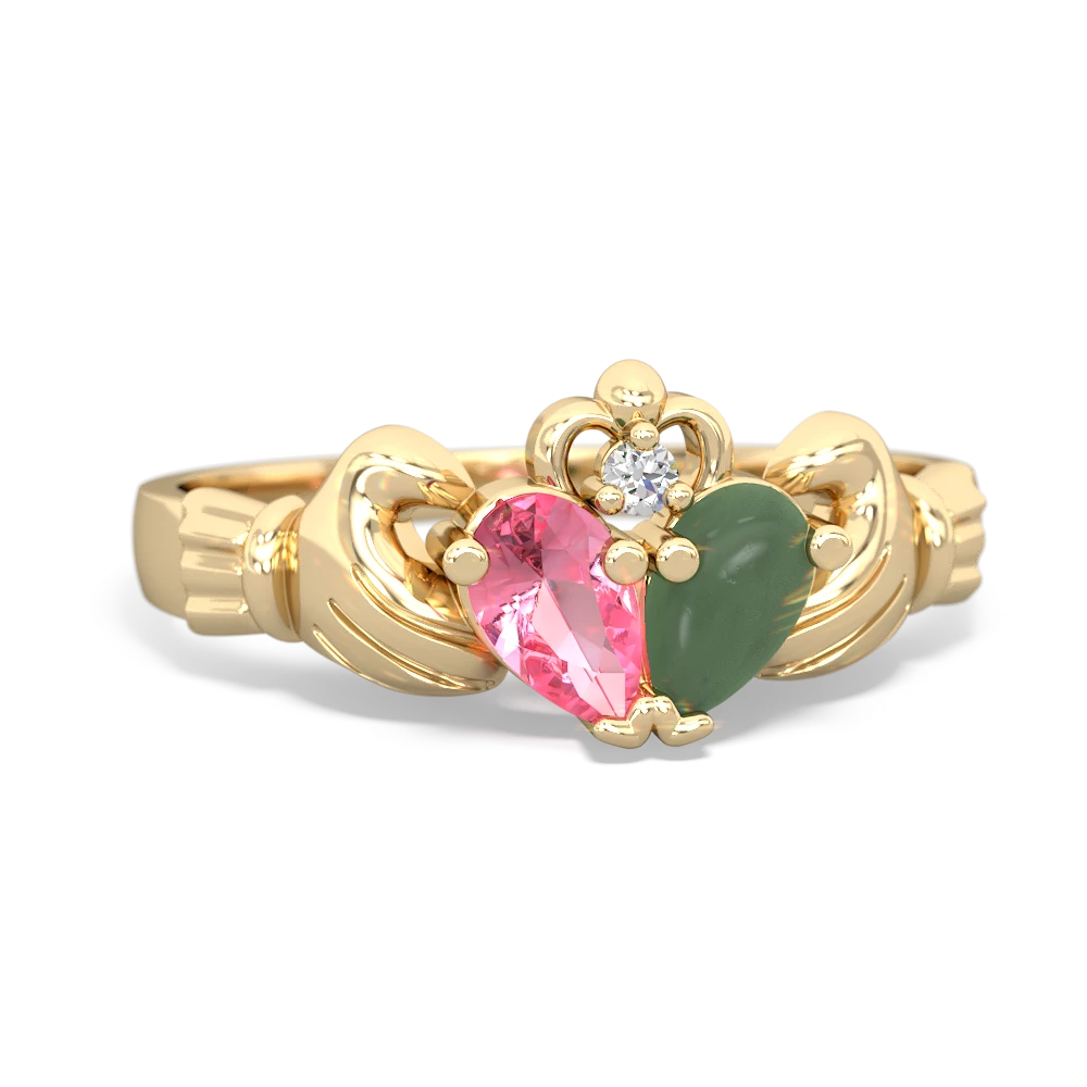 Lab Pink Sapphire 'Our Heart' Claddagh 14K Yellow Gold ring R2388