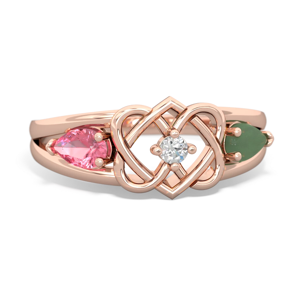 Lab Pink Sapphire Hearts Intertwined 14K Rose Gold ring R5880