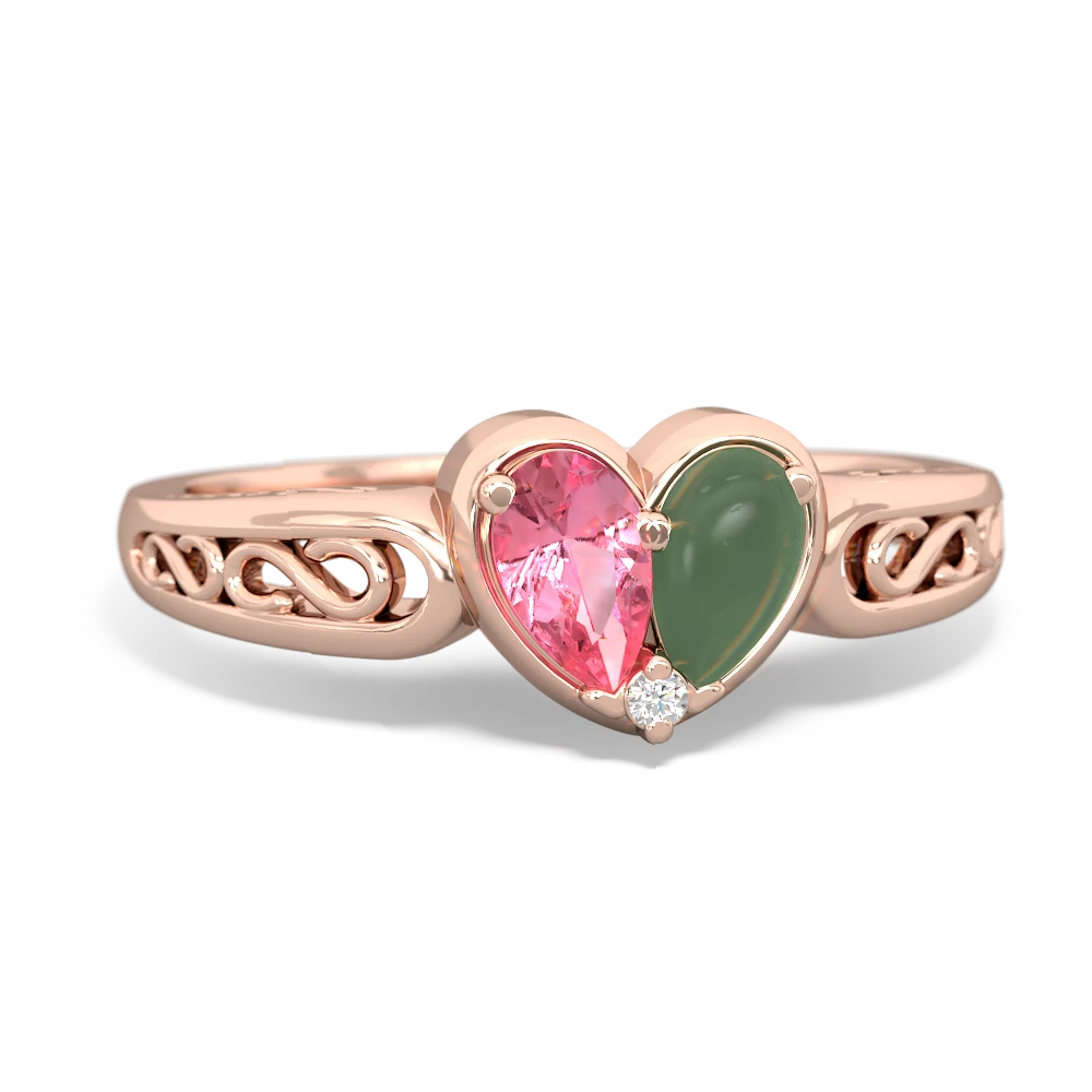 Lab Pink Sapphire Filligree 'One Heart' 14K Rose Gold ring R5070