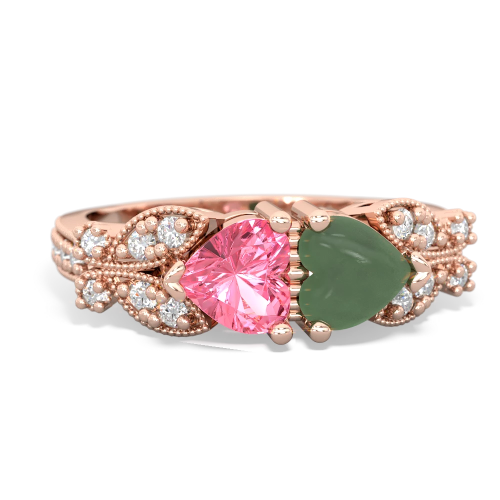 Lab Pink Sapphire Diamond Butterflies 14K Rose Gold ring R5601