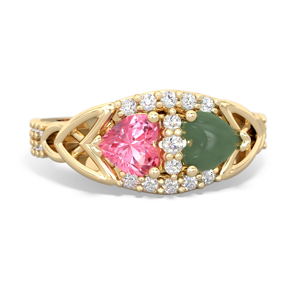 Lab Pink Sapphire Sparkling Celtic Knot 14K Yellow Gold ring R2645