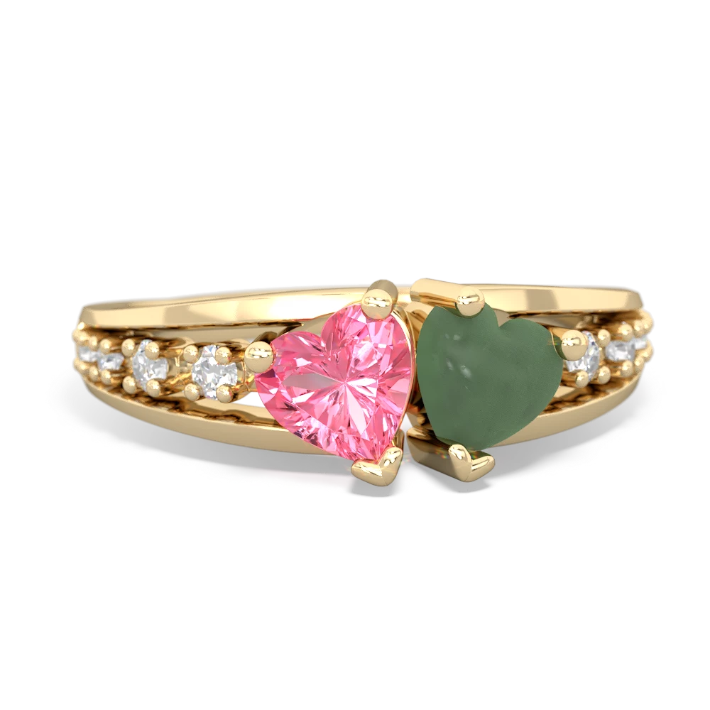 Lab Pink Sapphire Heart To Heart 14K Yellow Gold ring R3342