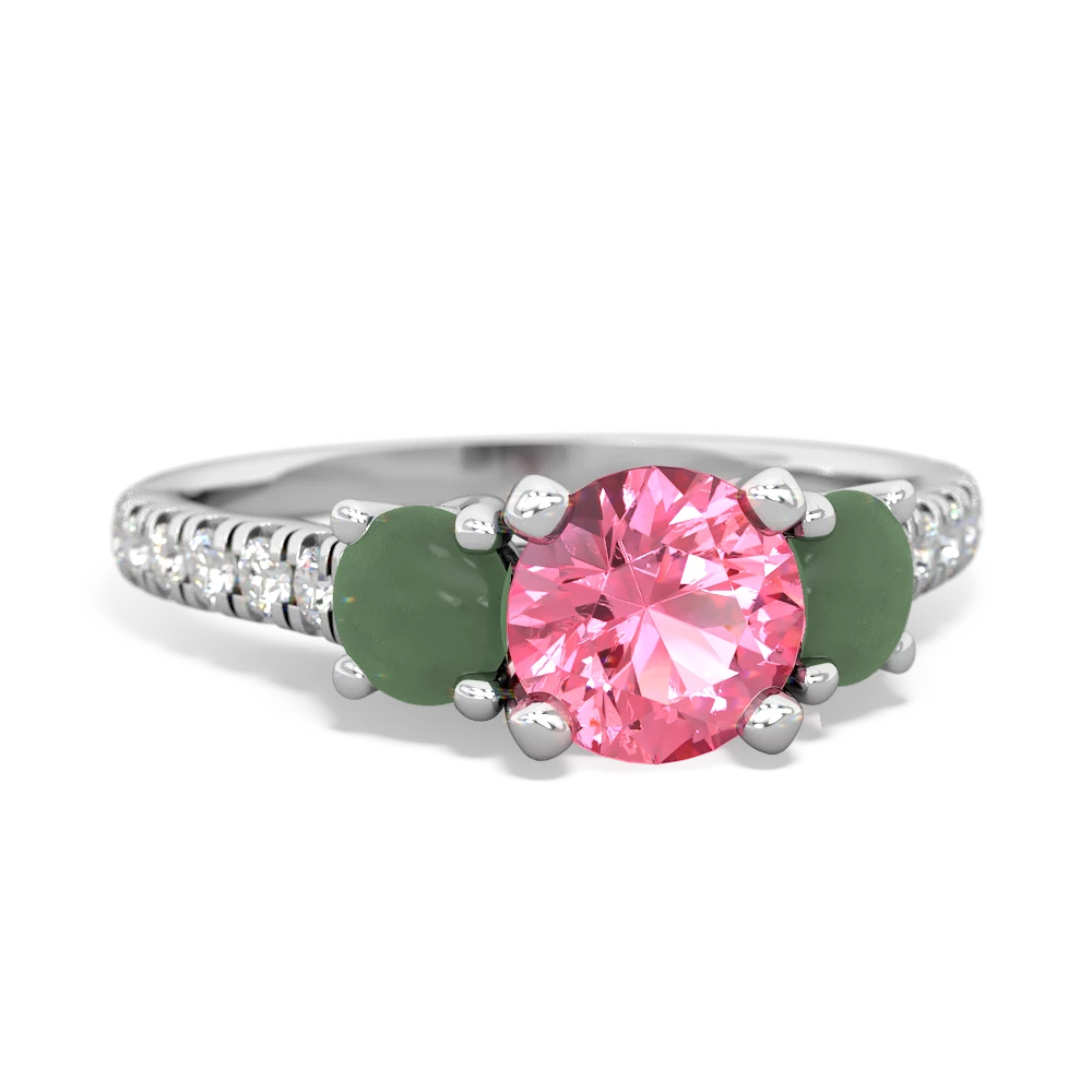 Lab Pink Sapphire Pave Trellis 14K White Gold ring R5500