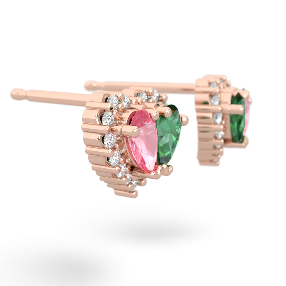Lab Pink Sapphire Halo 14K Rose Gold earrings E7008