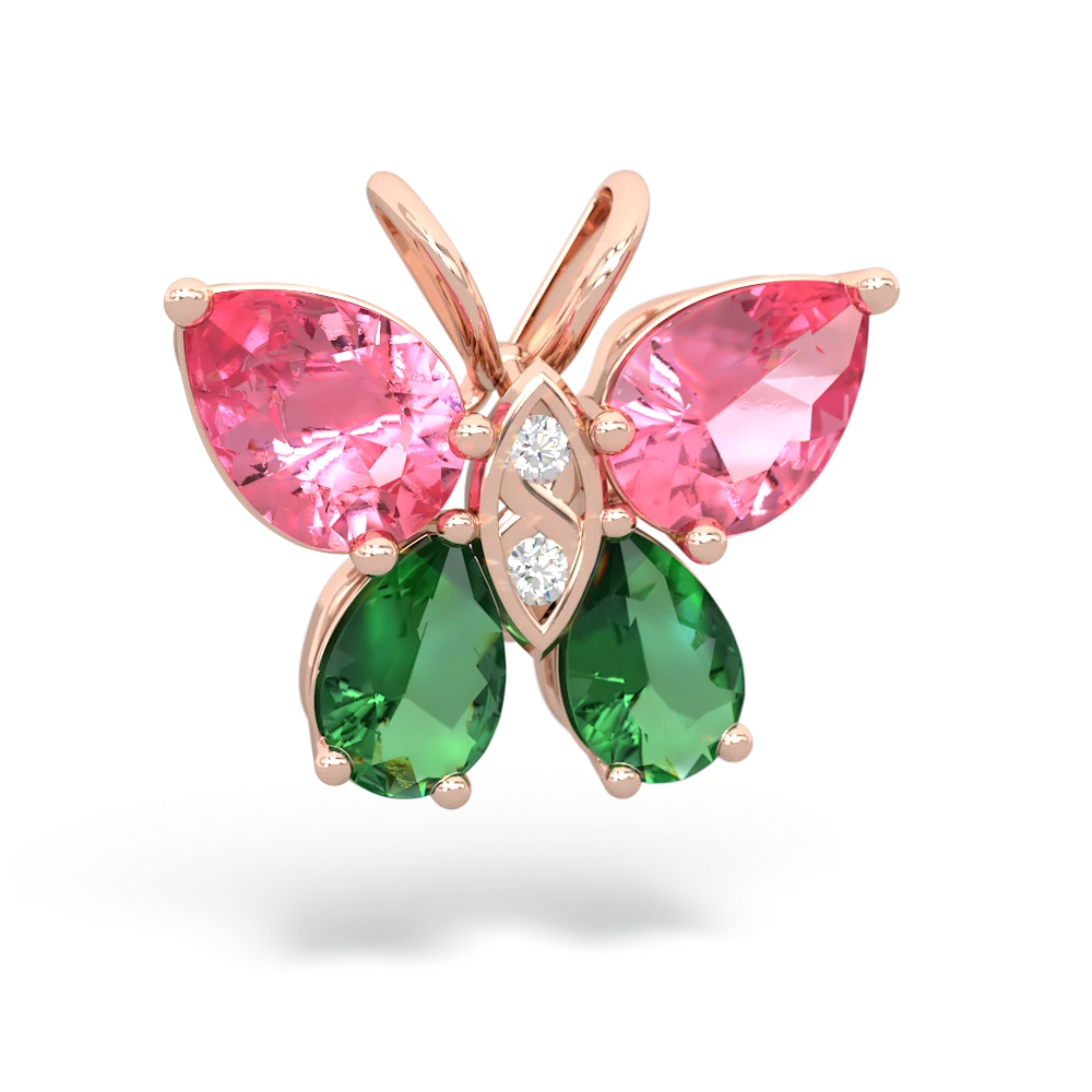 Lab Pink Sapphire Butterfly 14K Rose Gold pendant P2215