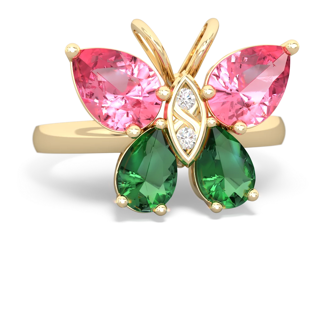 Lab Pink Sapphire Butterfly 14K Yellow Gold ring R2215