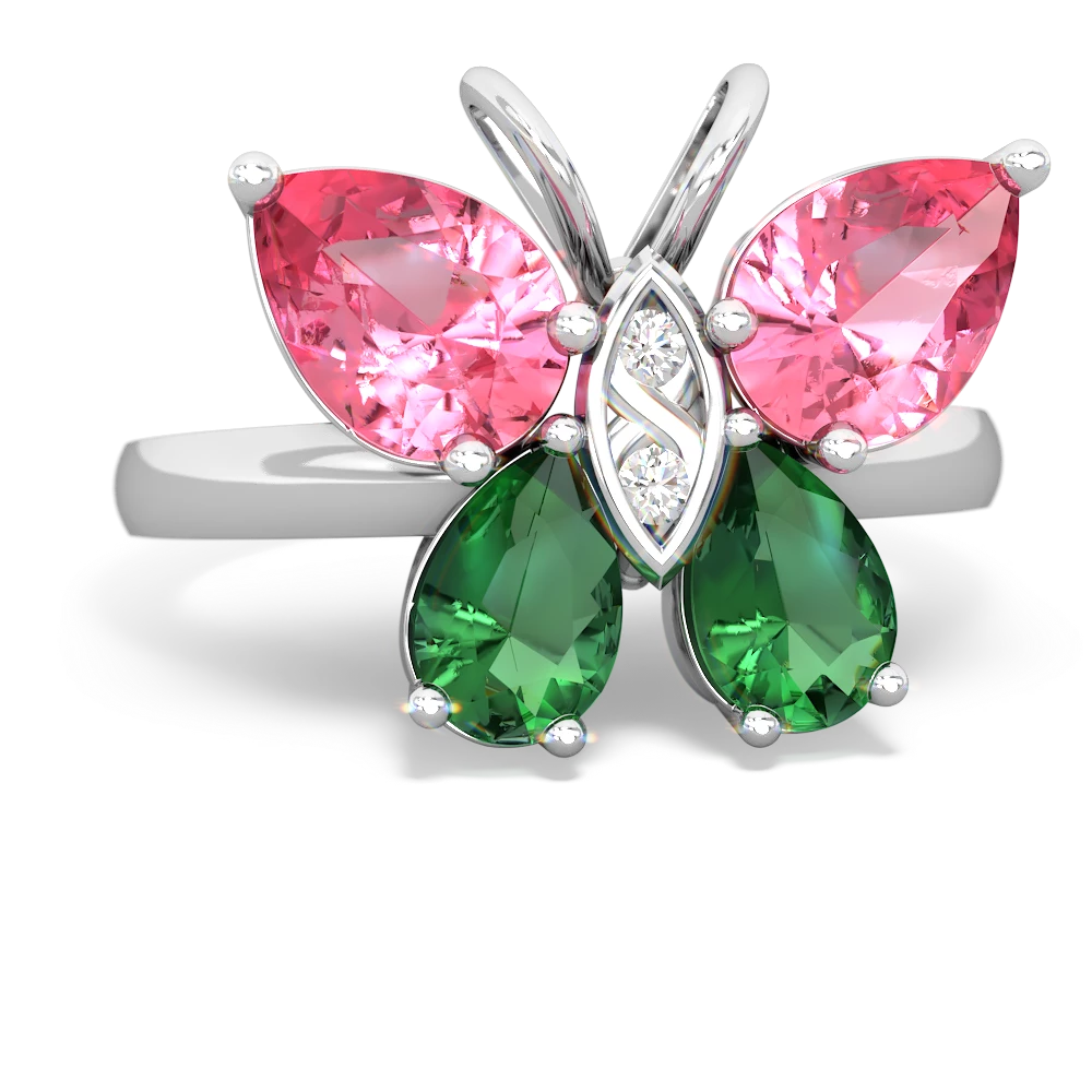 Lab Pink Sapphire Butterfly 14K White Gold ring R2215