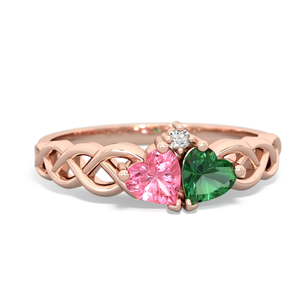 Lab Pink Sapphire Heart To Heart Braid 14K Rose Gold ring R5870