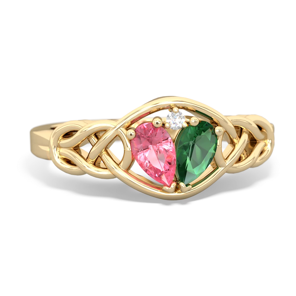 Lab Pink Sapphire Celtic Love Knot 14K Yellow Gold ring R5420