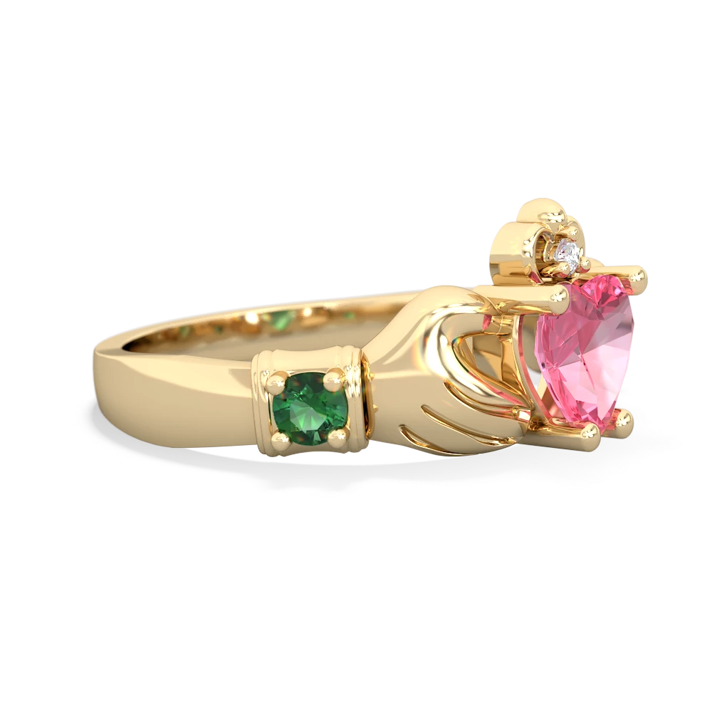 Lab Pink Sapphire Claddagh Keepsake 14K Yellow Gold ring R5245