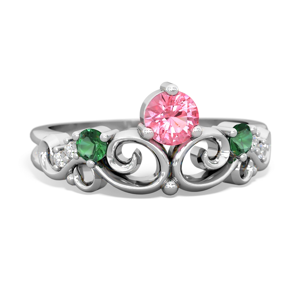 Lab Pink Sapphire Crown Keepsake 14K White Gold ring R5740