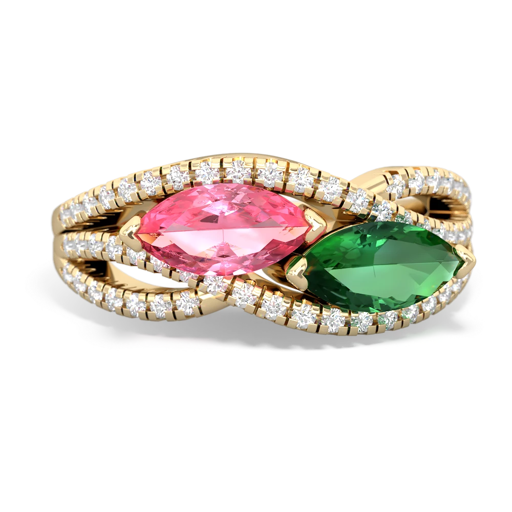 Lab Pink Sapphire Diamond Rivers 14K Yellow Gold ring R3070