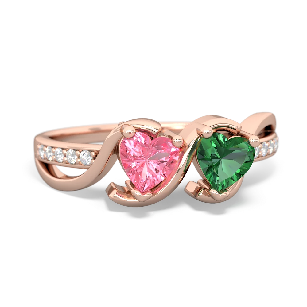 Lab Pink Sapphire Side By Side 14K Rose Gold ring R3090