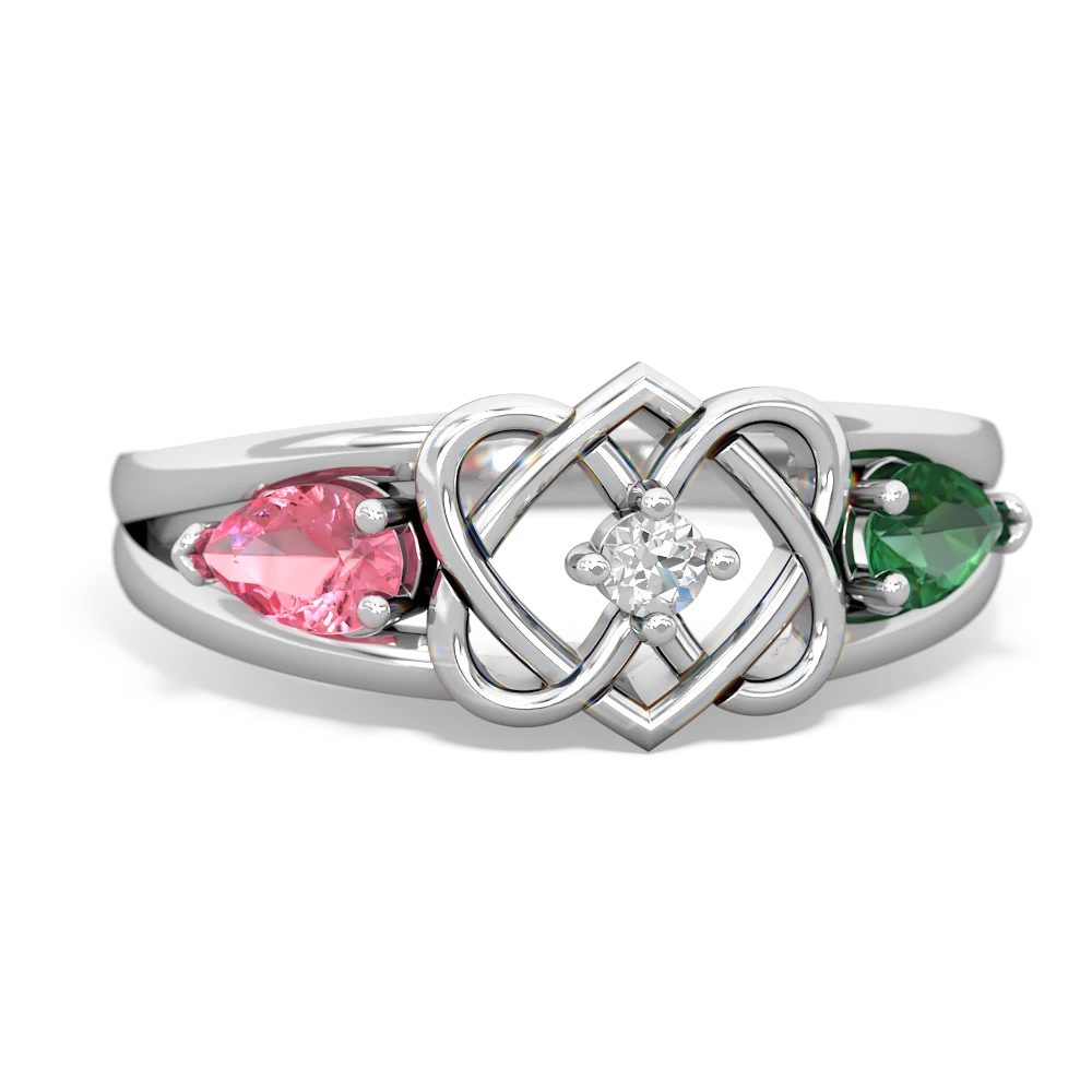 Lab Pink Sapphire Hearts Intertwined 14K White Gold ring R5880