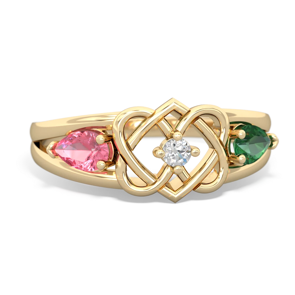 Lab Pink Sapphire Hearts Intertwined 14K Yellow Gold ring R5880