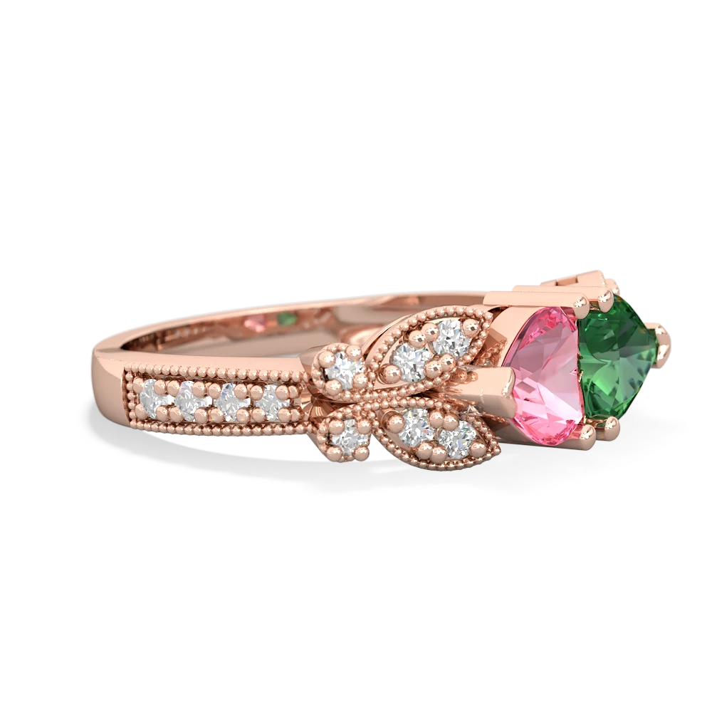 Lab Pink Sapphire Diamond Butterflies 14K Rose Gold ring R5601