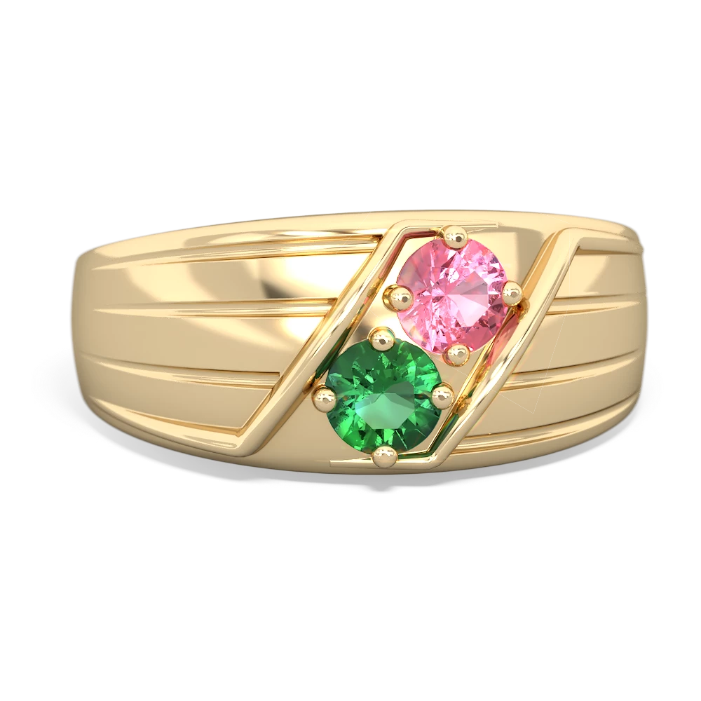 Lab Pink Sapphire Men's Streamline 14K Yellow Gold ring R0460