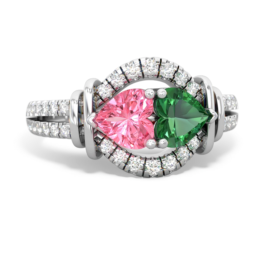 Lab Pink Sapphire Art-Deco Keepsake 14K White Gold ring R5630