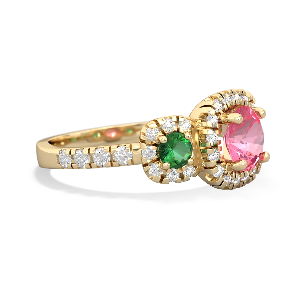 Lab Pink Sapphire Regal Halo 14K Yellow Gold ring R5350