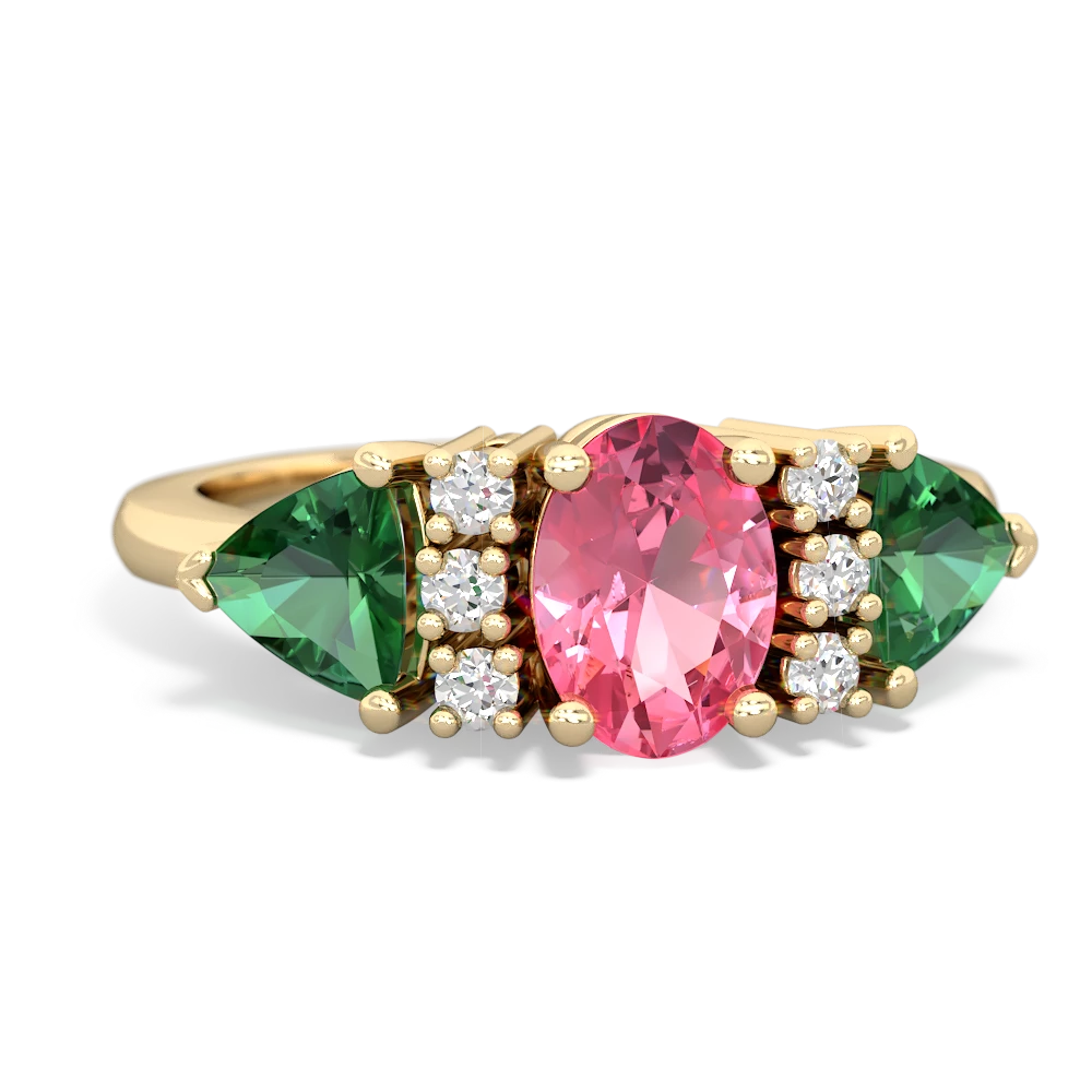 Lab Pink Sapphire Antique Style Three Stone 14K Yellow Gold ring R2186