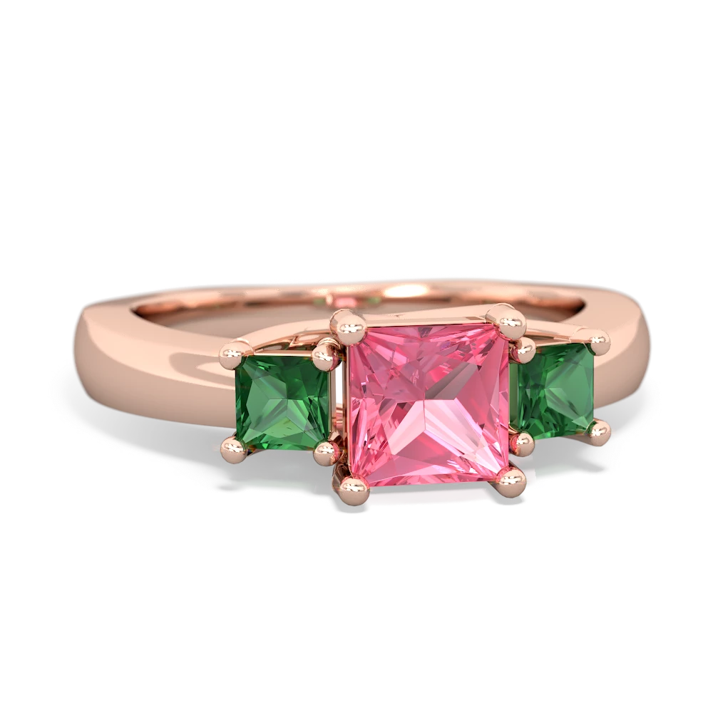 Lab Pink Sapphire Three Stone Trellis 14K Rose Gold ring R4015